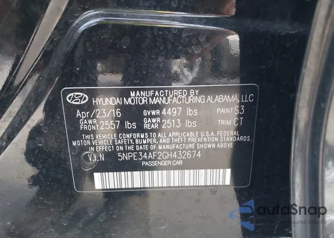 2016 Hyundai Sonata Sport из США, поврежденный, VIN 5NPE34AF2GH432674